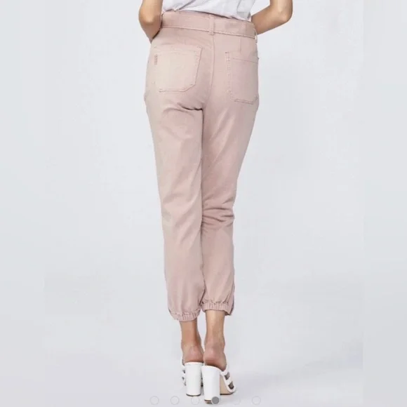 PAIGE Mayslie High Rise Exposed Button Fly Belted Jogger Rouge Glow Pink Sz 30 - Picture 5 of 12